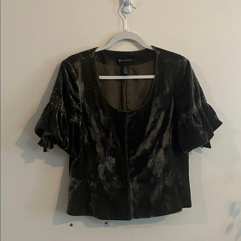 INC Green Velvet Top‎ Princess Medieval Bohemian Earthy Fairy Grunge Whimsigoth
